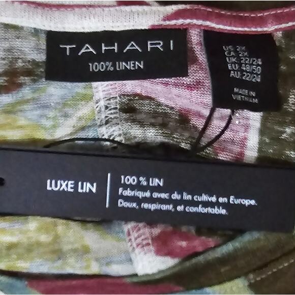 Tahari 100% Linen Floral Tropical Long‎ Tee Shirt Plus Size 2X New - Picture 6 of 7